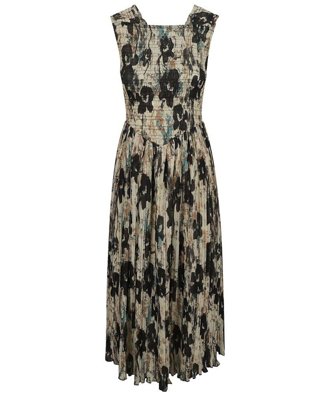 GANNI ♥ Printed Pleats Smock Midi Straps Dress/追跡付 Ganni Printed Pleats Smock Midi Straps Dress - Afterglow