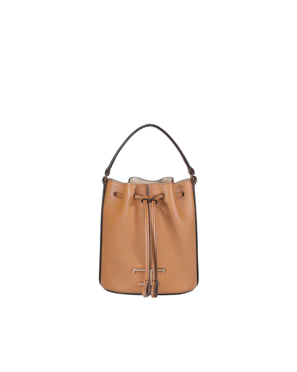 Tod's Leather Logo Plaque Bucket Bag in Beige (Natural) | Lyst