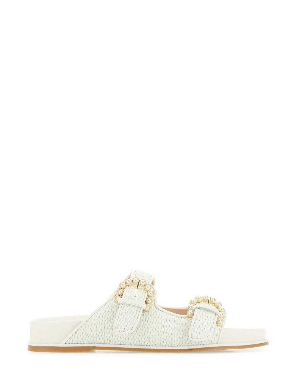 Stuart Weitzman Piper Slide Sandals in White | Lyst