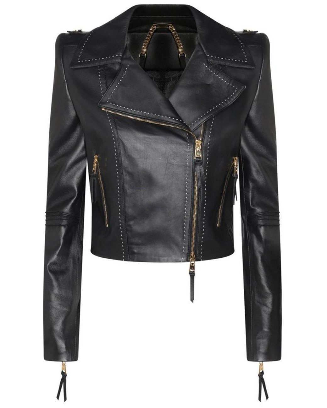 Elisabetta Franchi Contrasted Topstitching Biker Jacket in