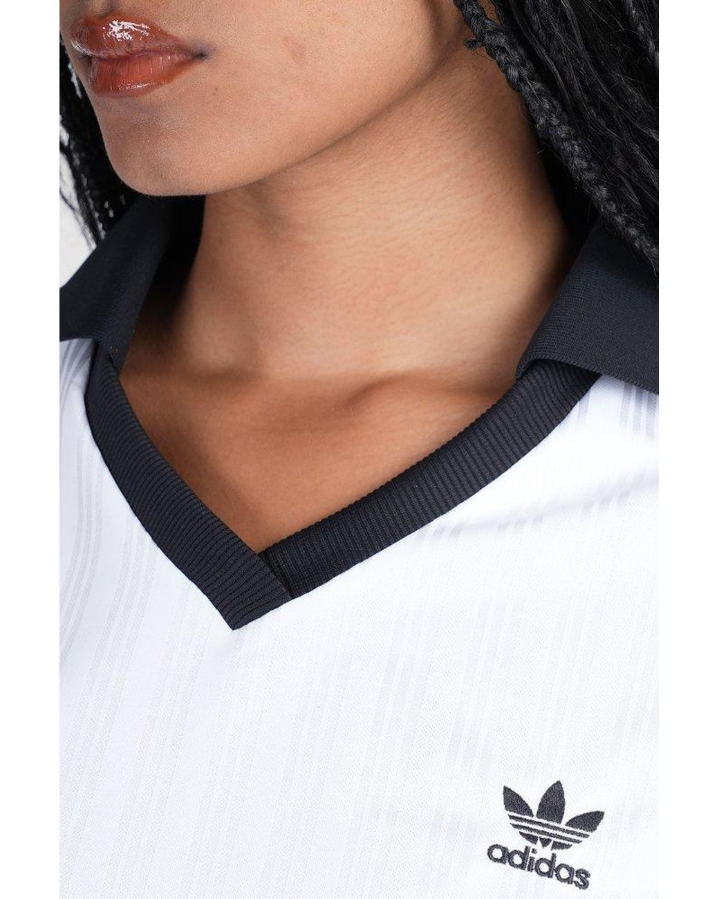adidas Originals Football Jacquard V-Neck Cropped Polo Shirt