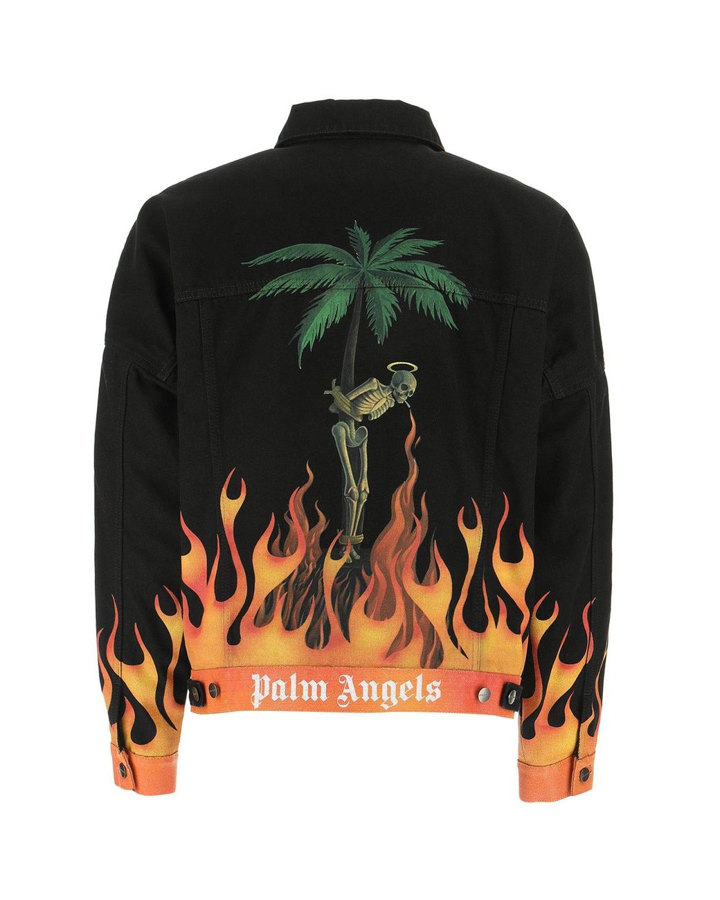 Palm Angels Men's Black Flames Denim Jacket