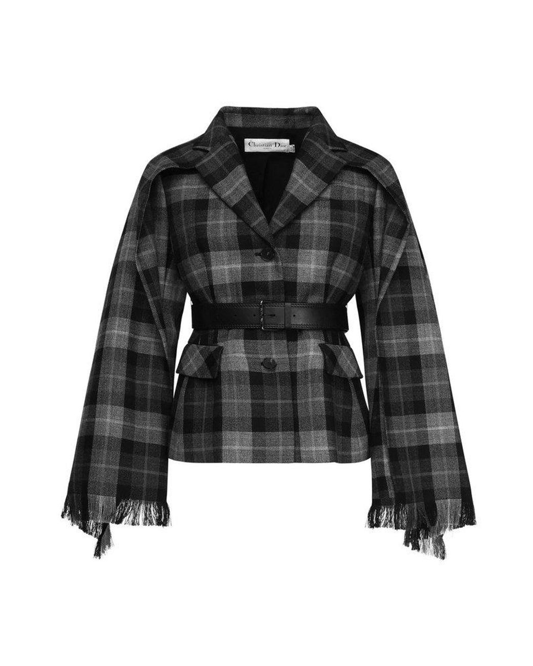 ジャケット Dior Belted Jacket With Removable Scarf Dior Checkered Belted Removable Scarf Jacket in Black | Lyst