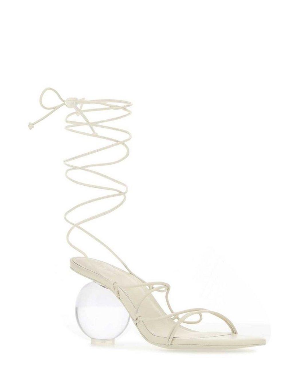 Cult Gaia Su Ankle-tie Open Toe Sandals in White | Lyst