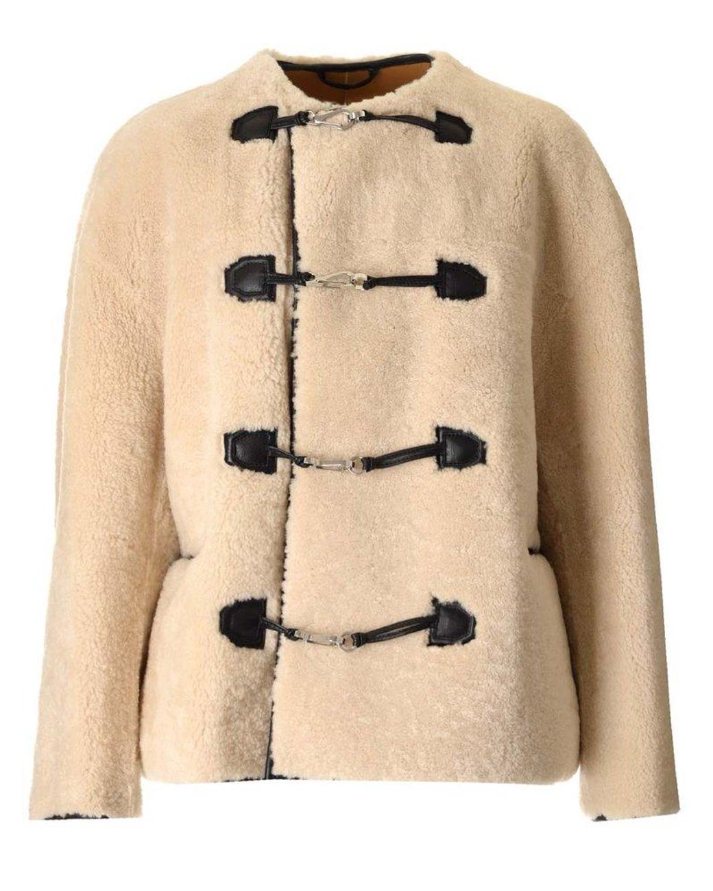 Totême Teddy Shearling Clasp Buttoned Coat in Natural | Lyst