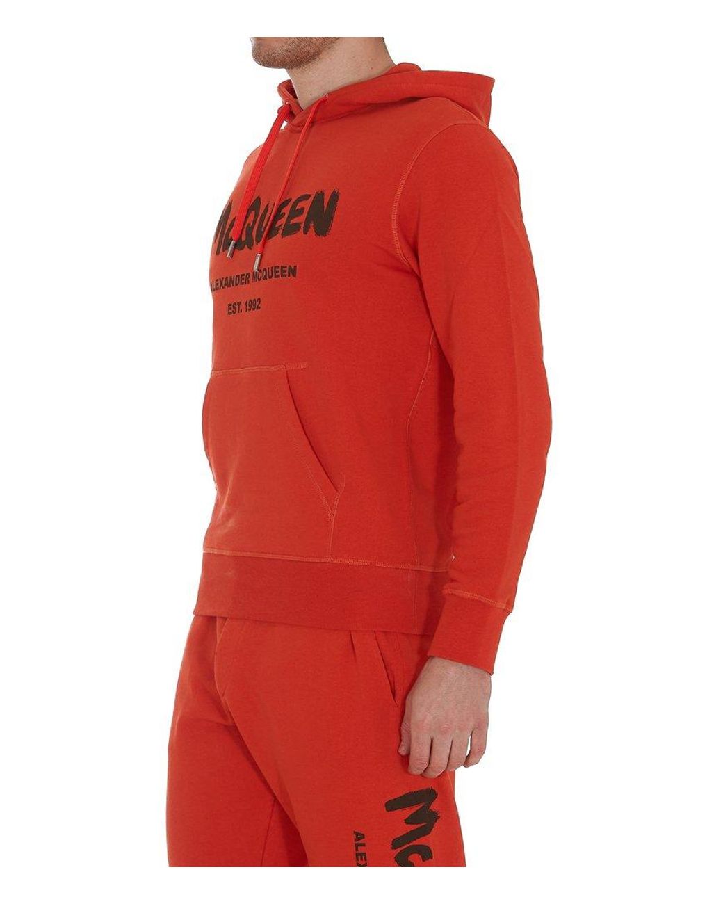Alexander McQueen Graffiti Logo Print Hoodie in Orange for Men Lyst