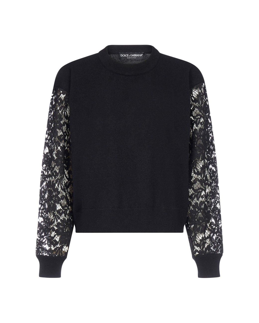 Dolce & Gabbana Lace Sleeve Sweater in Black - Lyst