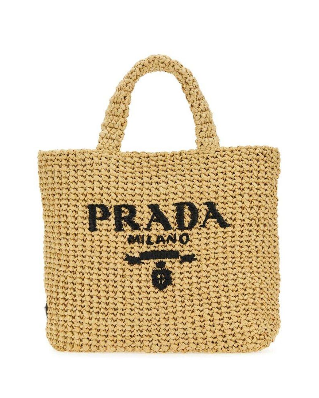Prada Logo-knit Small Crochet Tote Bag in Metallic | Lyst