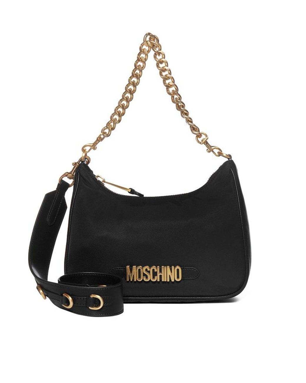 Moschino Synthetic Logo Lettering Nylon Hobo Bag in Black Womens Hobo bags and purses Moschino Hobo bags and purses 