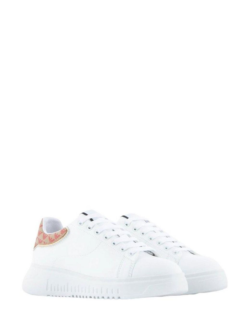 Emporio Armani Monogram Printed Lace-up Sneakers in White | Lyst