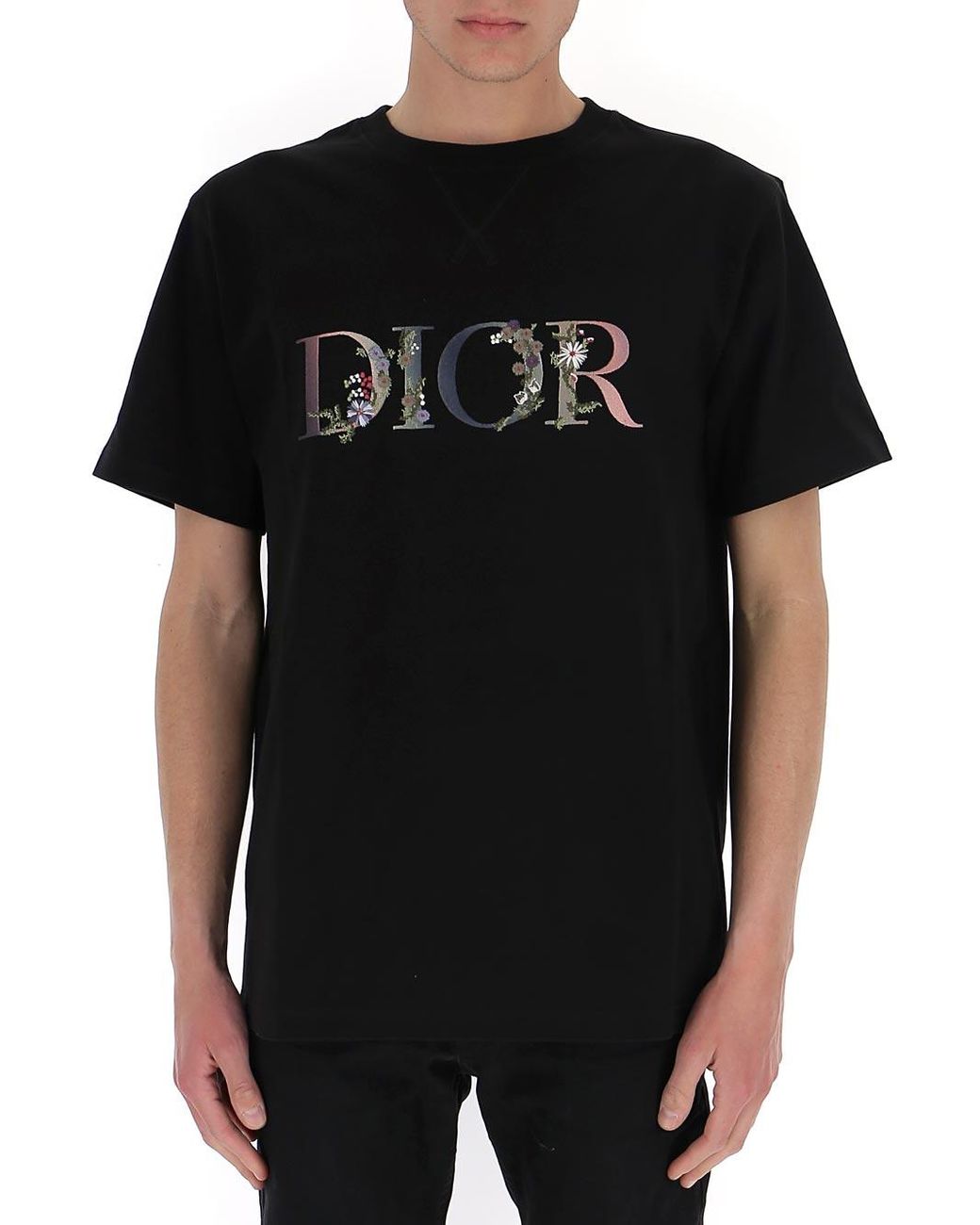 Dior Flowers Embroidered Tshirt Black  SS21 Mens  US