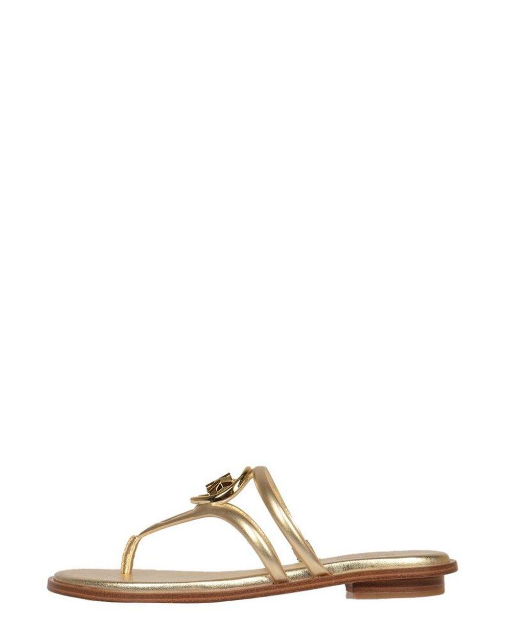 MICHAEL Michael Kors Hampton Logo Plaque Thong Sandals in Metallic | Lyst