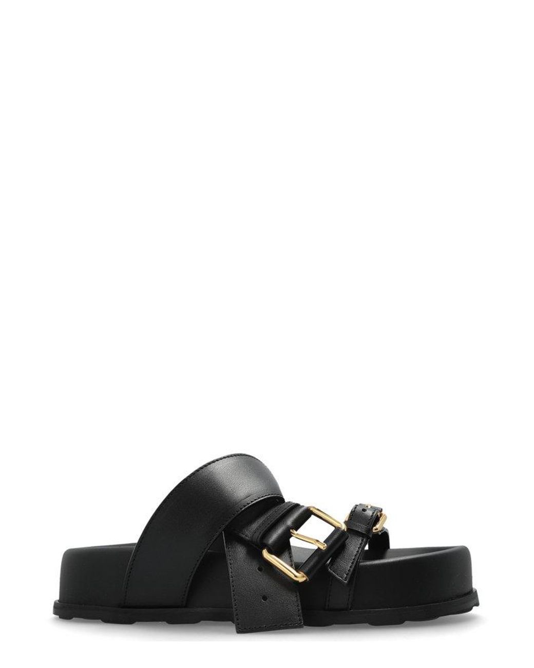 Moschino Belted Up Wedge Sandals in Black | Lyst