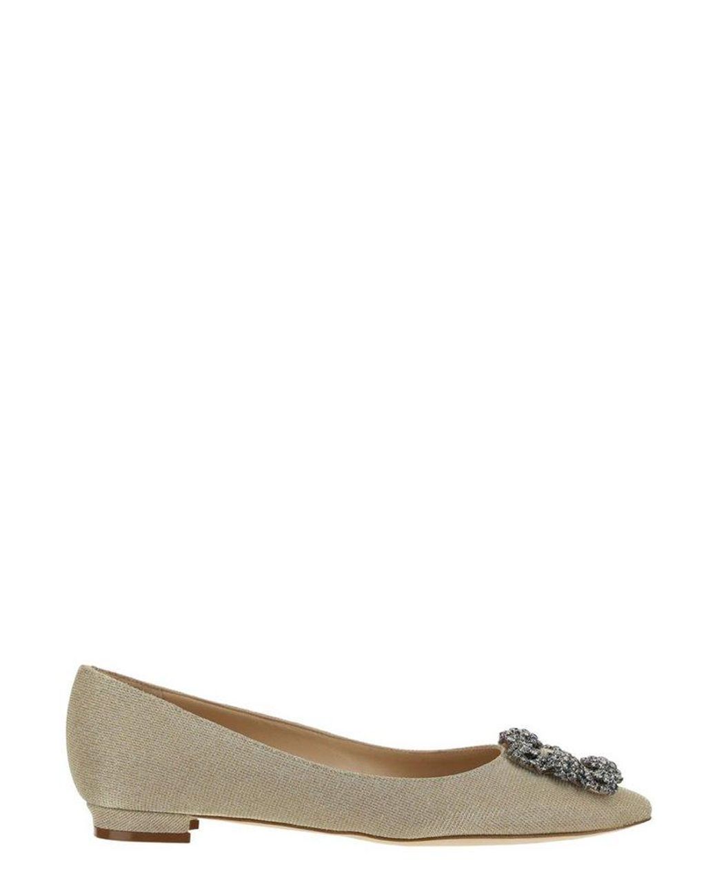 Manolo Blahnik Hangisi Pointed Toe Flats In Brown Lyst