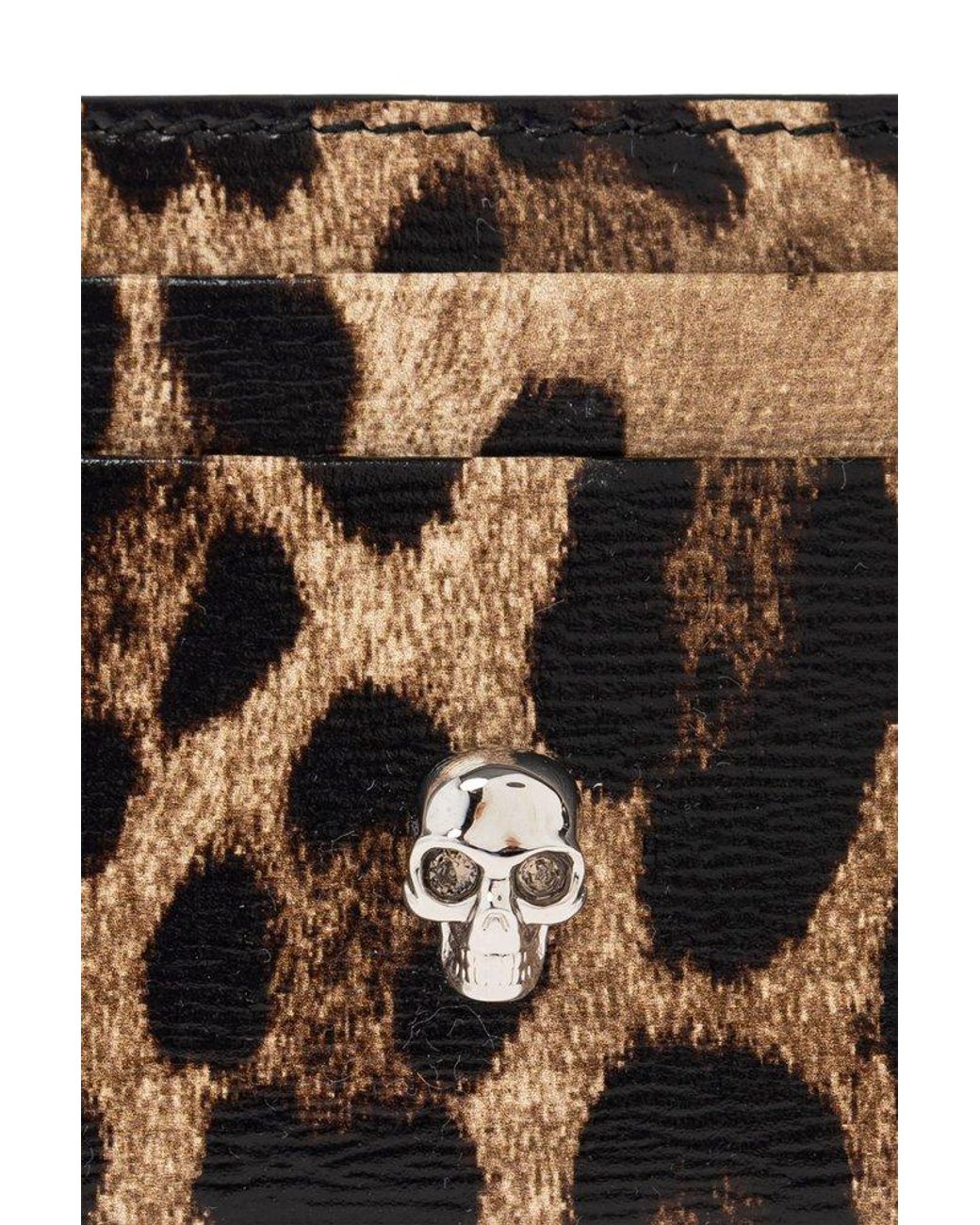 ★alexander mcqueen★ Skull Card Holder Leopard 632038DYTC48 Alexander Mcqueen Skull-embellished Leather Card Holder