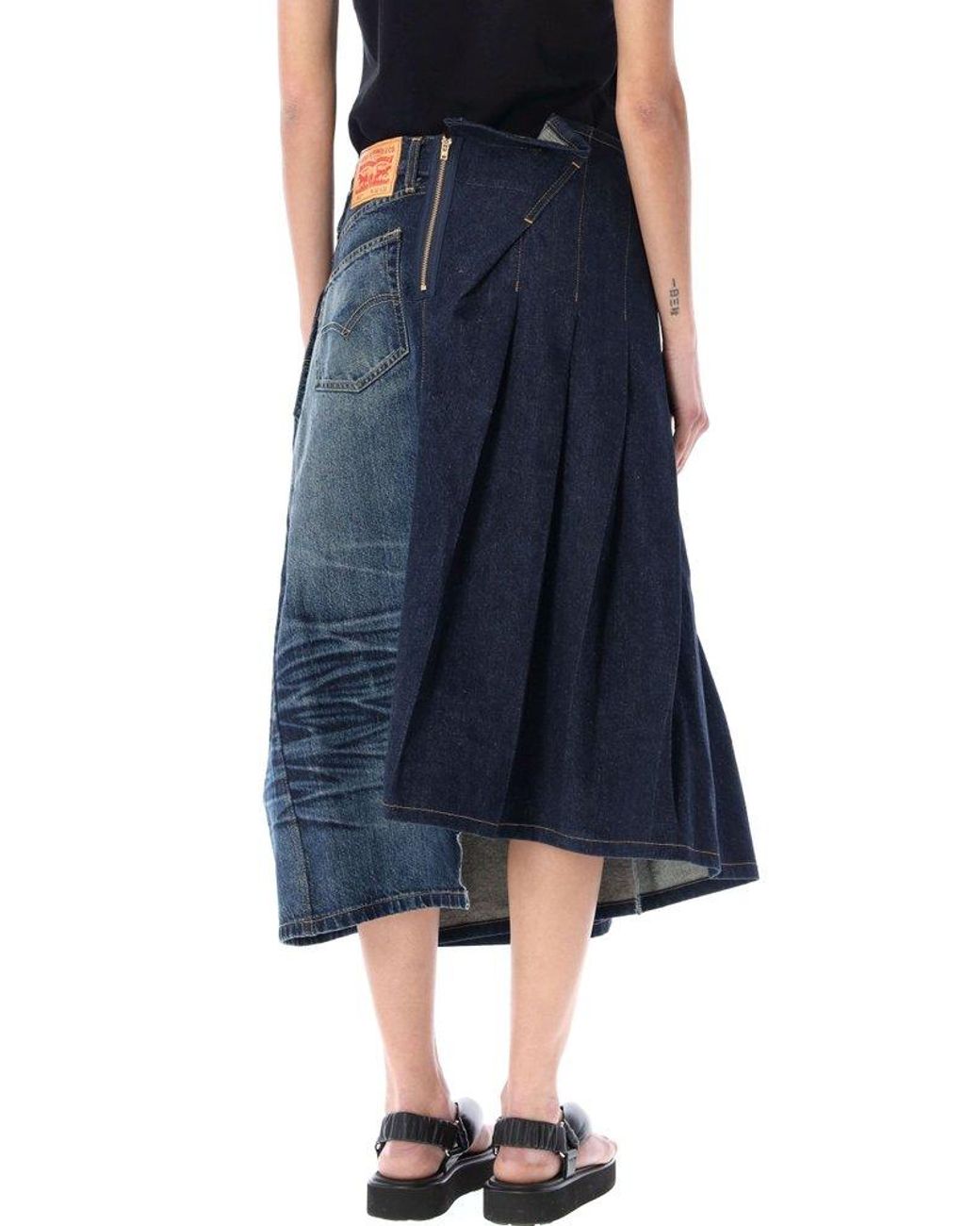 Asymmetric pleated 2025 denim skirt