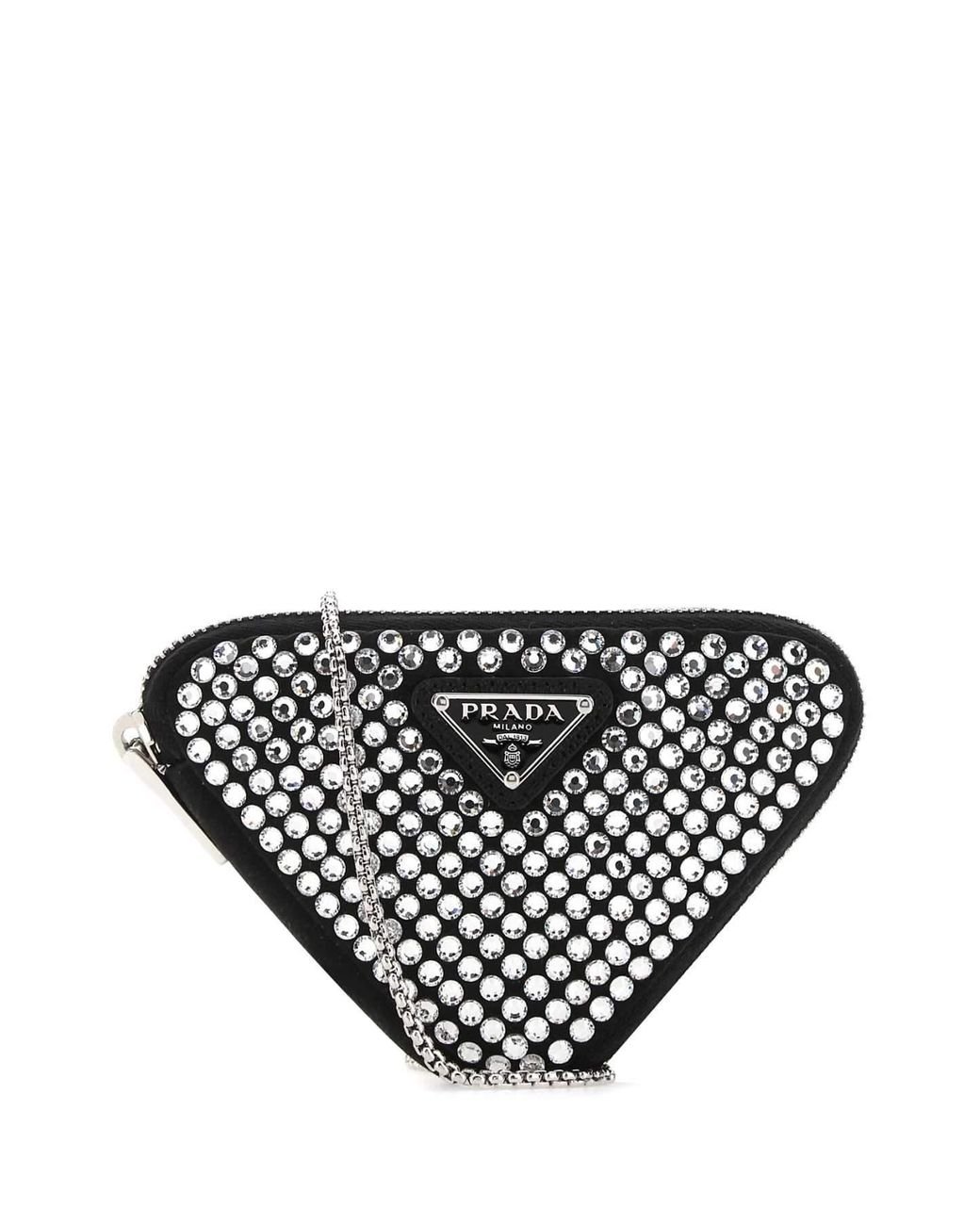 Top 50+ imagen prada crystal embellished triangle crossbody bag