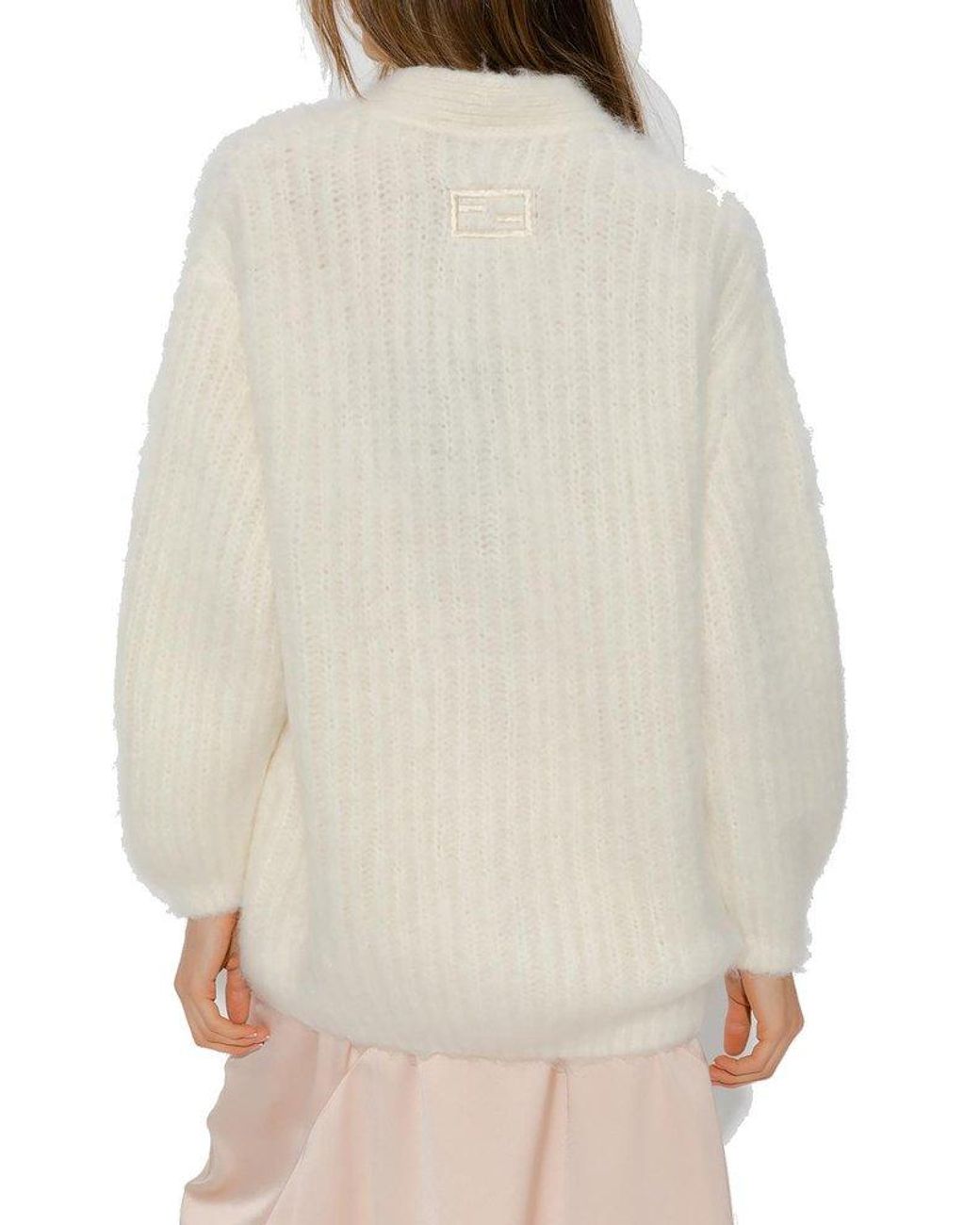 Fendi Logo Embroidered Buttoned Cardigan in Natural | Lyst