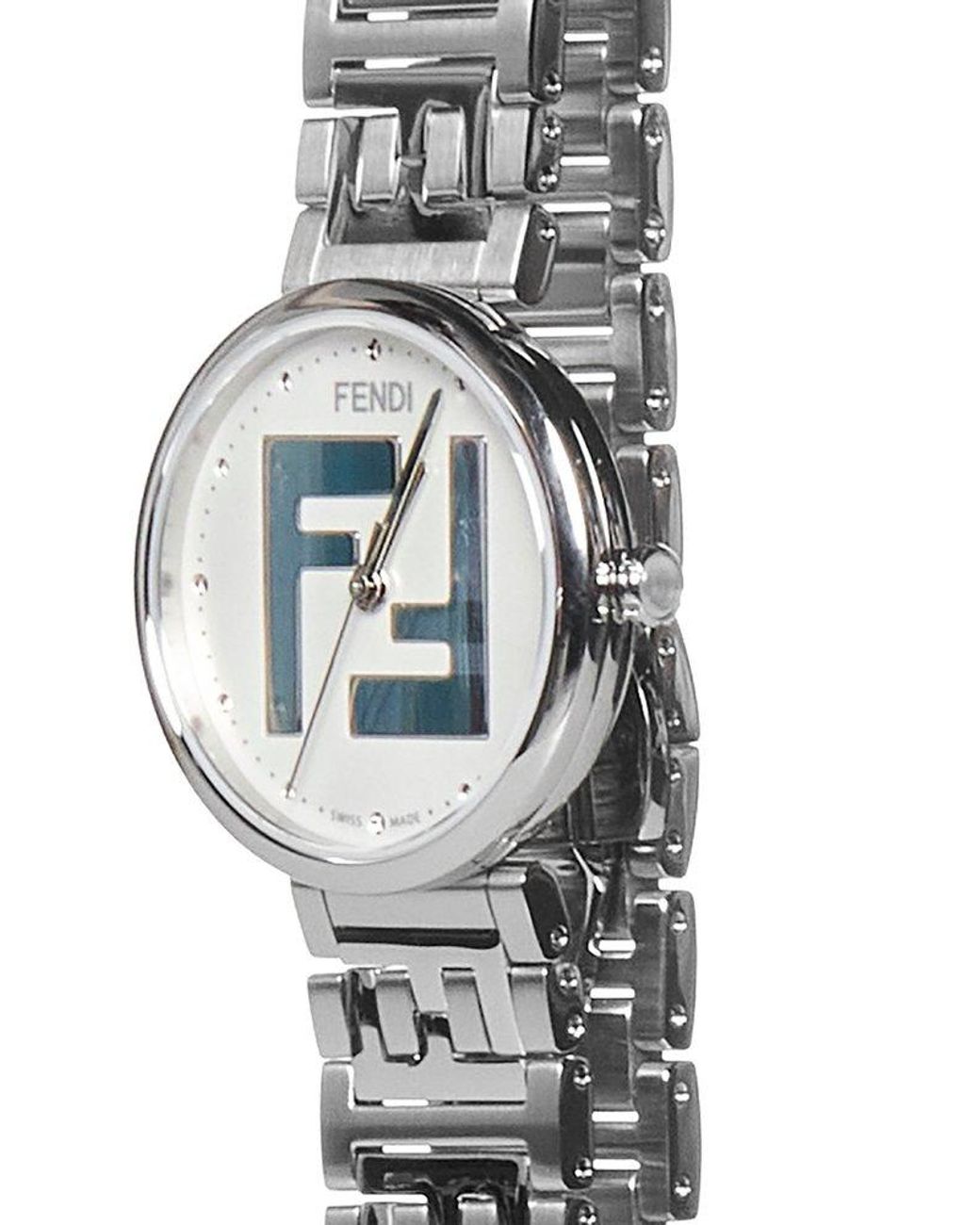 Fendi Forever Ff Logo Detailed Round Bracelet Watch in Silver Metallic Womens Accessories Watches 
