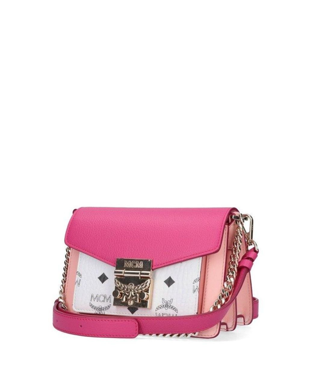 MCM Patricia Visetos Colour Block Crossbody Bag in Pink