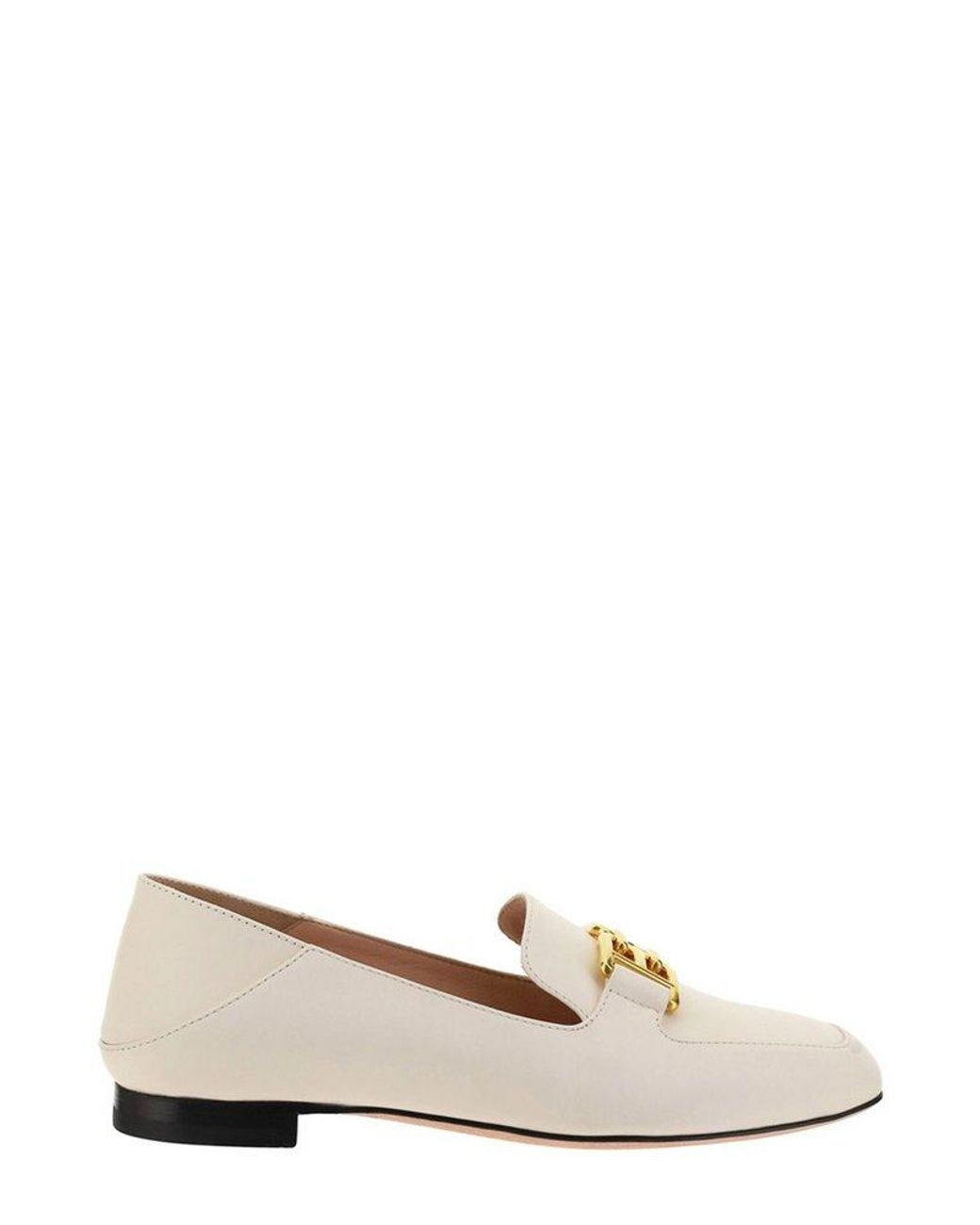 Bally Ellah B Logo Plaque Square-toe Loafers in White | Lyst