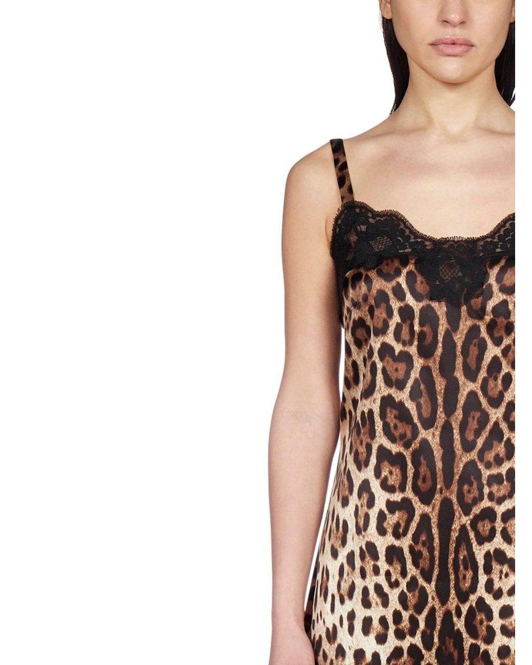 Dolce & Gabbana Leopard Print Lace Trim Slip Dress