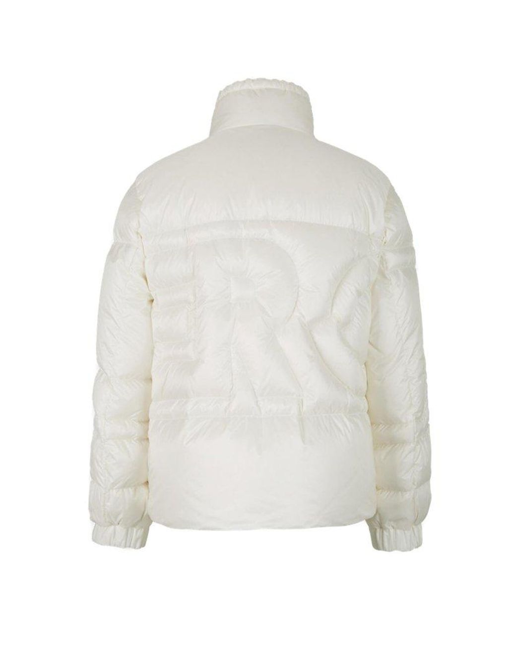 Moncler Logo Patch Zip-up Down Jacket in White | Lyst