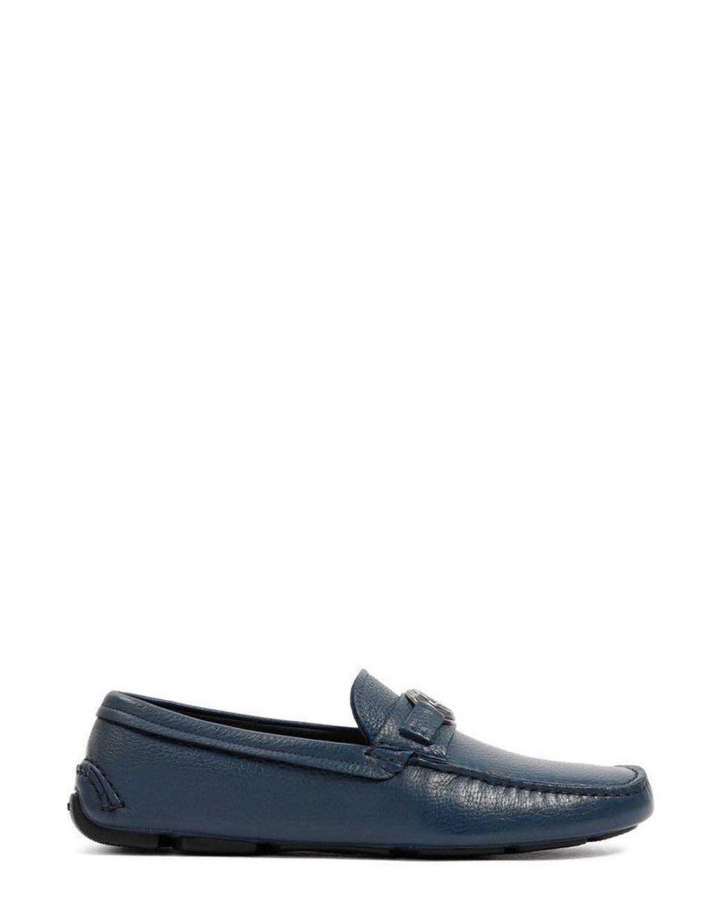 Giorgio Armani Logo Plaque Slip-on Loafers in Blue for Men | Lyst
