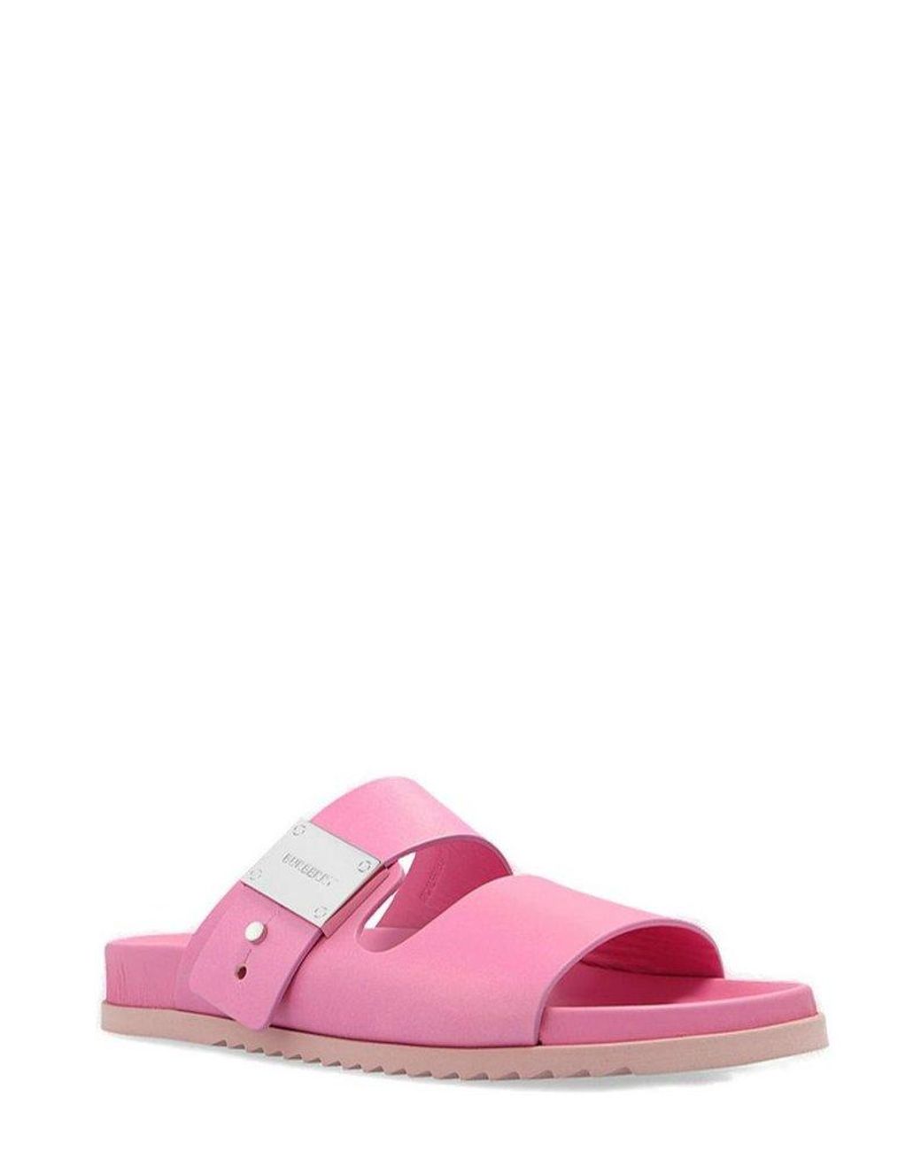Burberry Logo Plaque Olympia Slides in Pink | Lyst