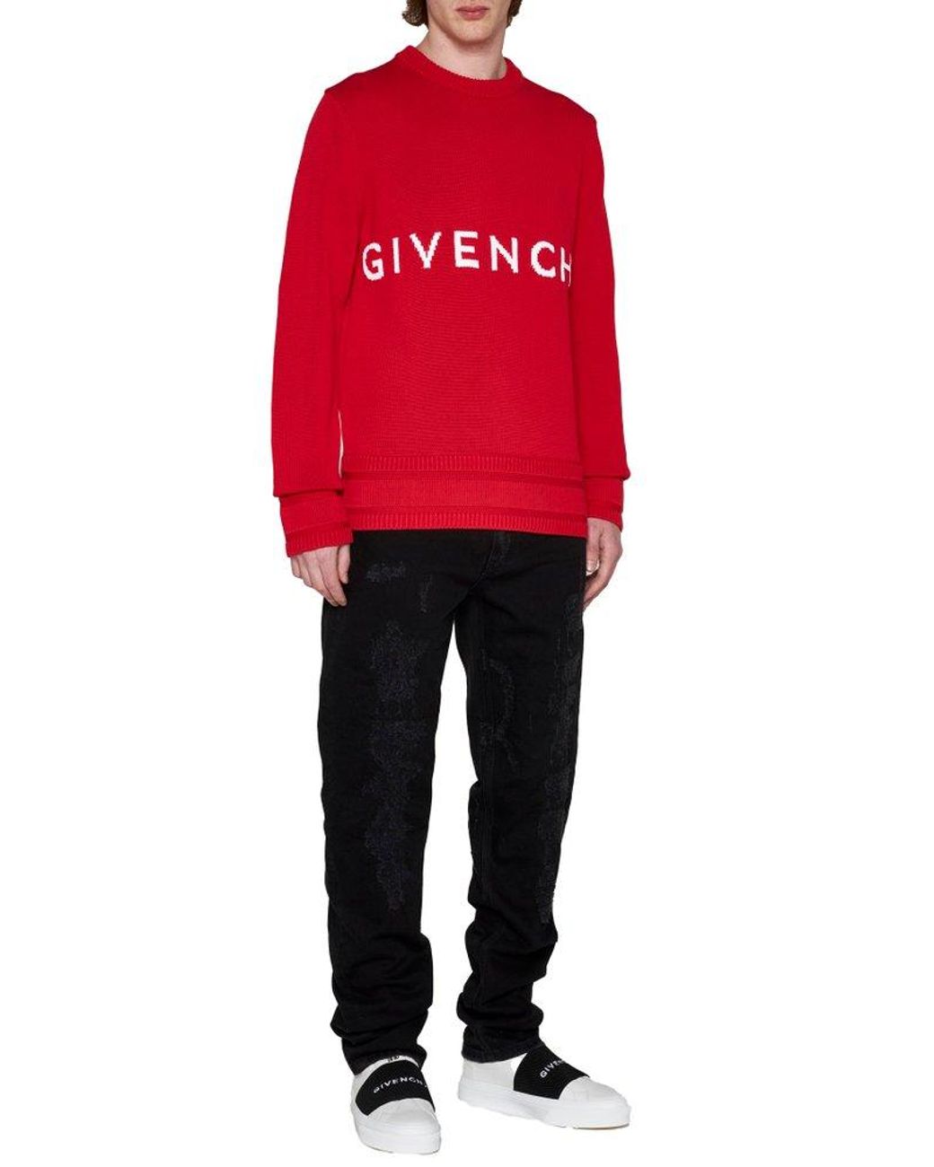 Givenchy 4g Logo Intarsia Knitted Crewneck Sweater in Red for Men Lyst
