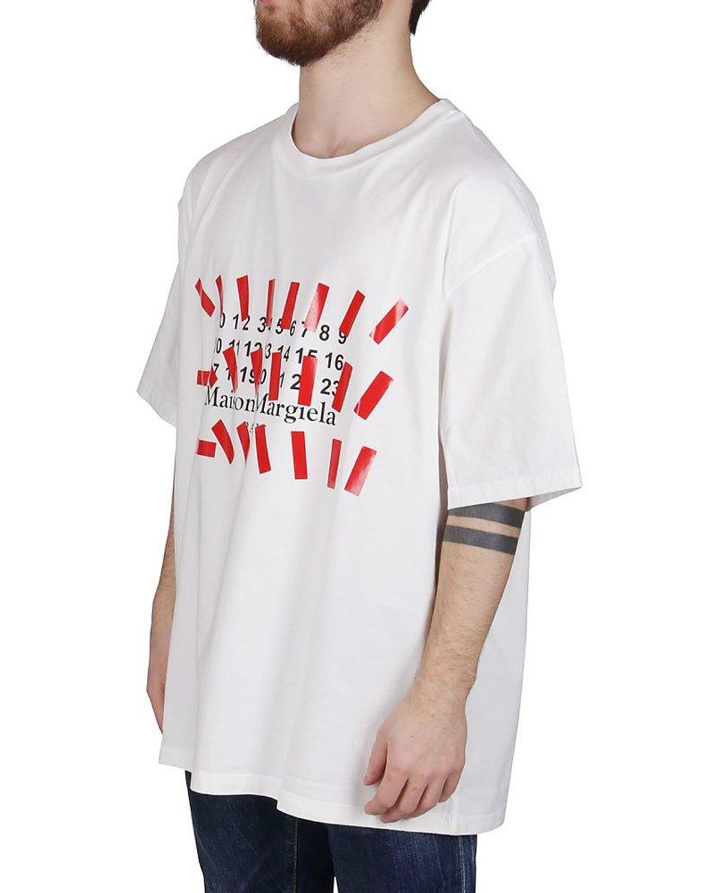 Maison Margiela Oversized Tape Printed T-shirt in White for Maison Margiela Oversized Tape Printed T-shirt in White for