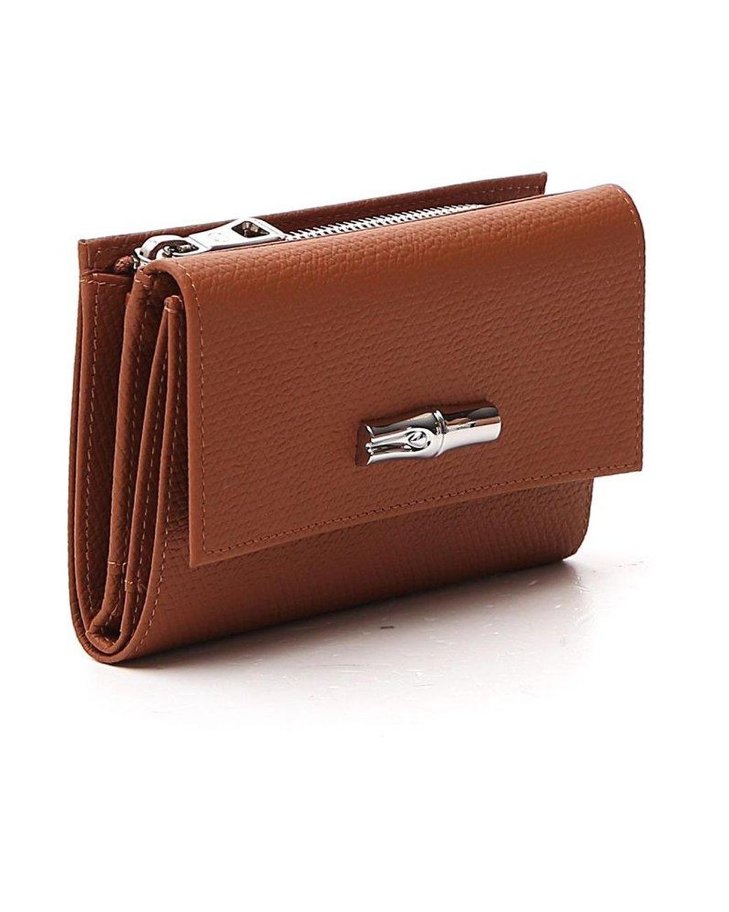 Longchamp Roseau Zipped Compact Wallet in Natural | Lyst