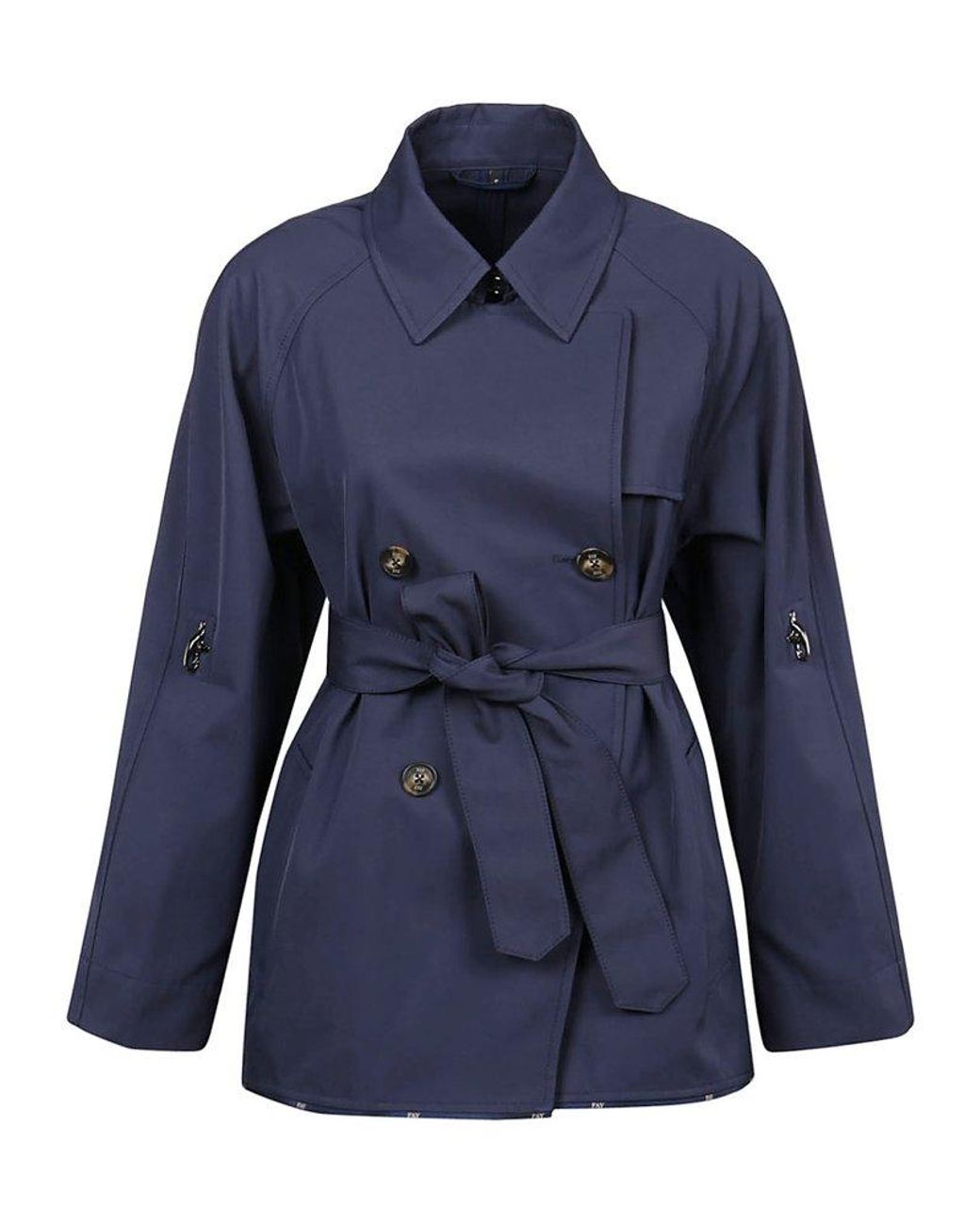 Fay Double Breasted Belted Trench Coat in Blue | Lyst
