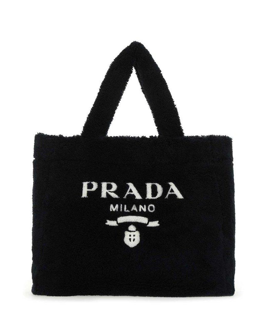 Prada Synthetic Logo Terry Cloth Tote Bag in Black | Lyst Canada