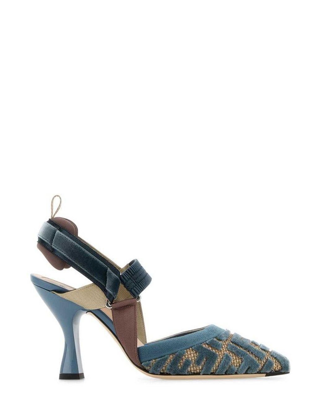サンダル・ミュール Fendi `Colibri Bandana` Embroidery Pumps Colibrì Lite Technical fabric Blue | Fendi