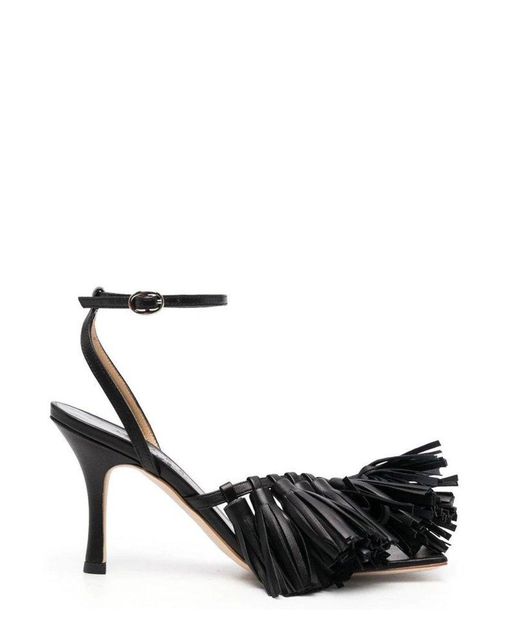 A.W.A.K.E. MODE Frayed Edge Detailed Heeled Sandals in Black | Lyst