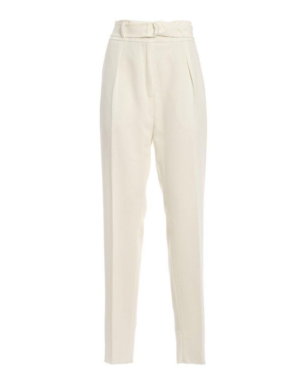 Linen-blend belted trousers - White - Ladies | H&M MY