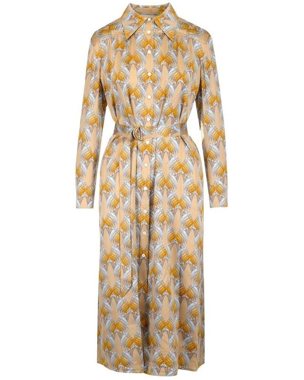 Tory Burch Silk Allover Graphic Print Belted Dress | Lyst
