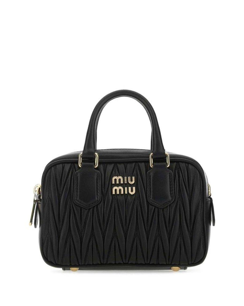 Miu Miu Matelasse Logo Plaque Zipped Tote Bag in Black Lyst