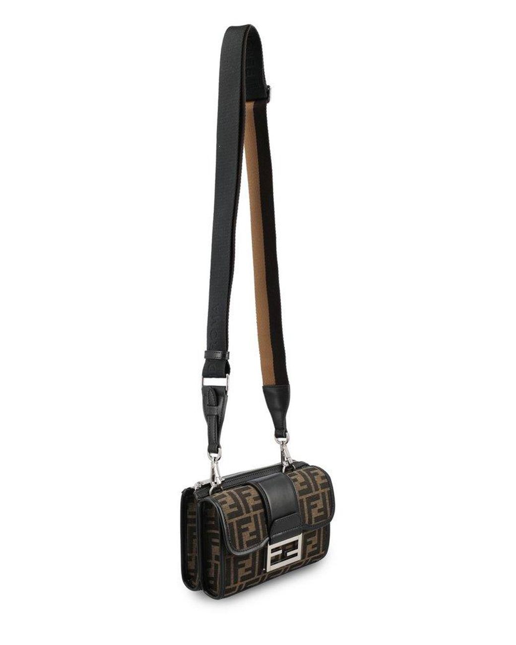ショルダーバッグ FENDI BAGUETTE DOUBLE CROSSBODY BAG IN FF JACQUARD Fendi Double Baguette Ff Jacquard Crossbody Bag in Black for
