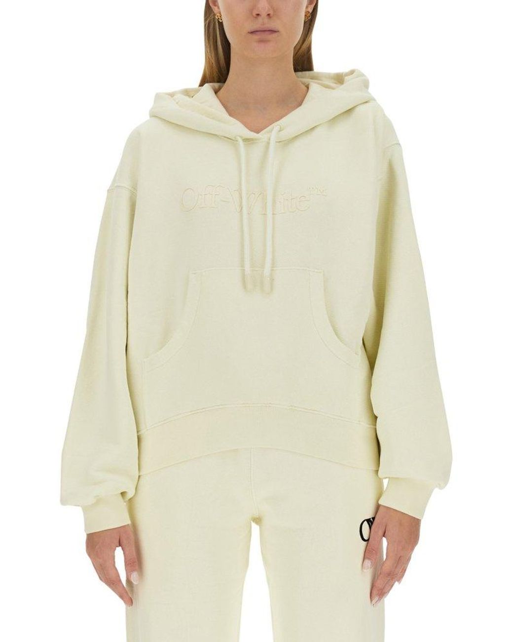 Off-White c/o Virgil Abloh Logo Printed Drawstring Hoodie in White | Lyst UK