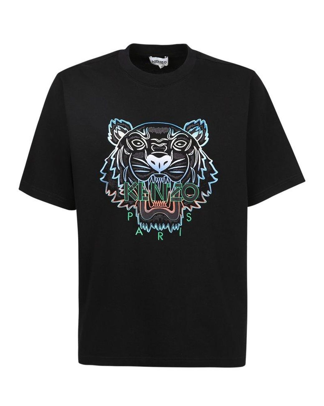 KENZO Tiger Embroidered Crewneck T-shirt in Black for Men |