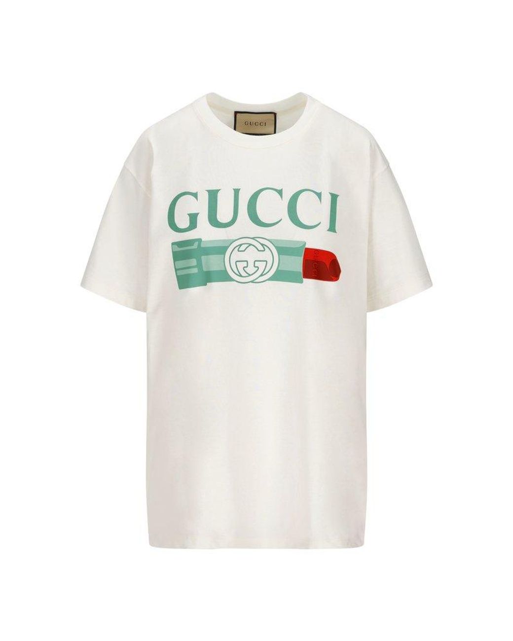 Gucci Lipstick Printed Crewneck T-shirt in White | Lyst