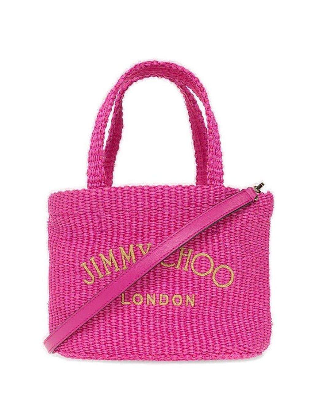 Jimmy Choo Logo Embroidered Woven Shoulder Bag in Pink | Lyst