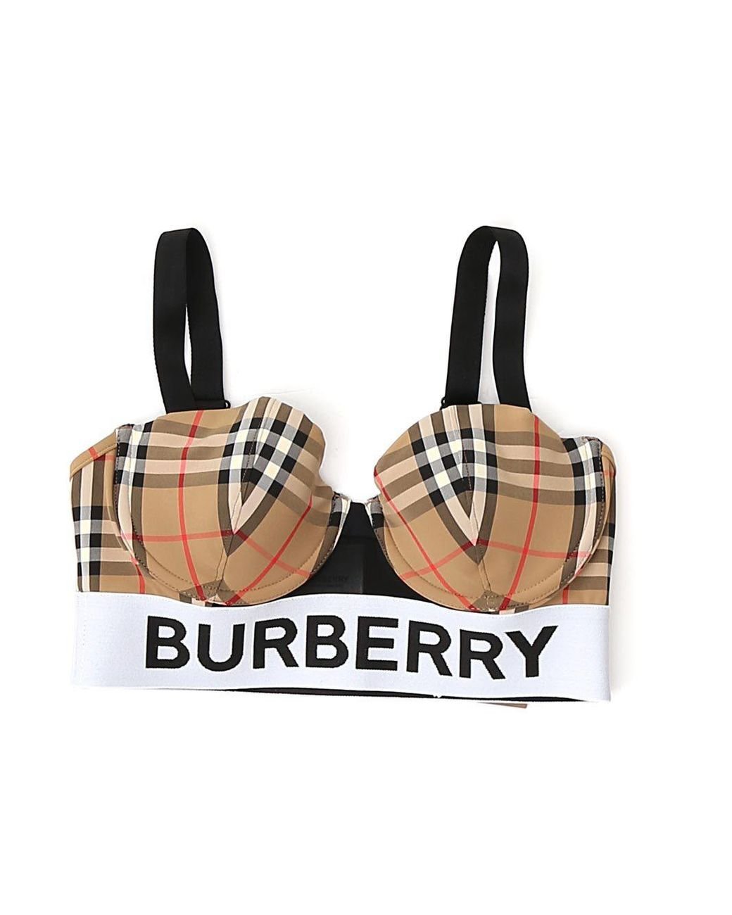 Burberry Logo Vintage Check Bra in Natural | Lyst
