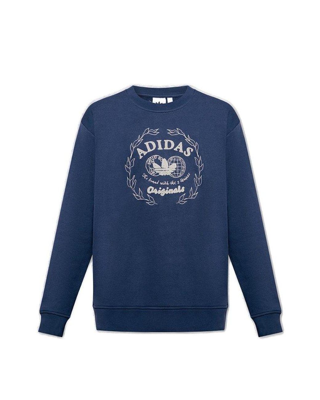 adidas Originals Logo Embroidered Crewneck Sweater in Blue for Men | Lyst