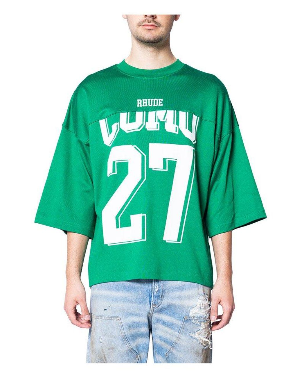 Rhude Como Logo Print Crewneck T-Shirt in Green for Men | Lyst