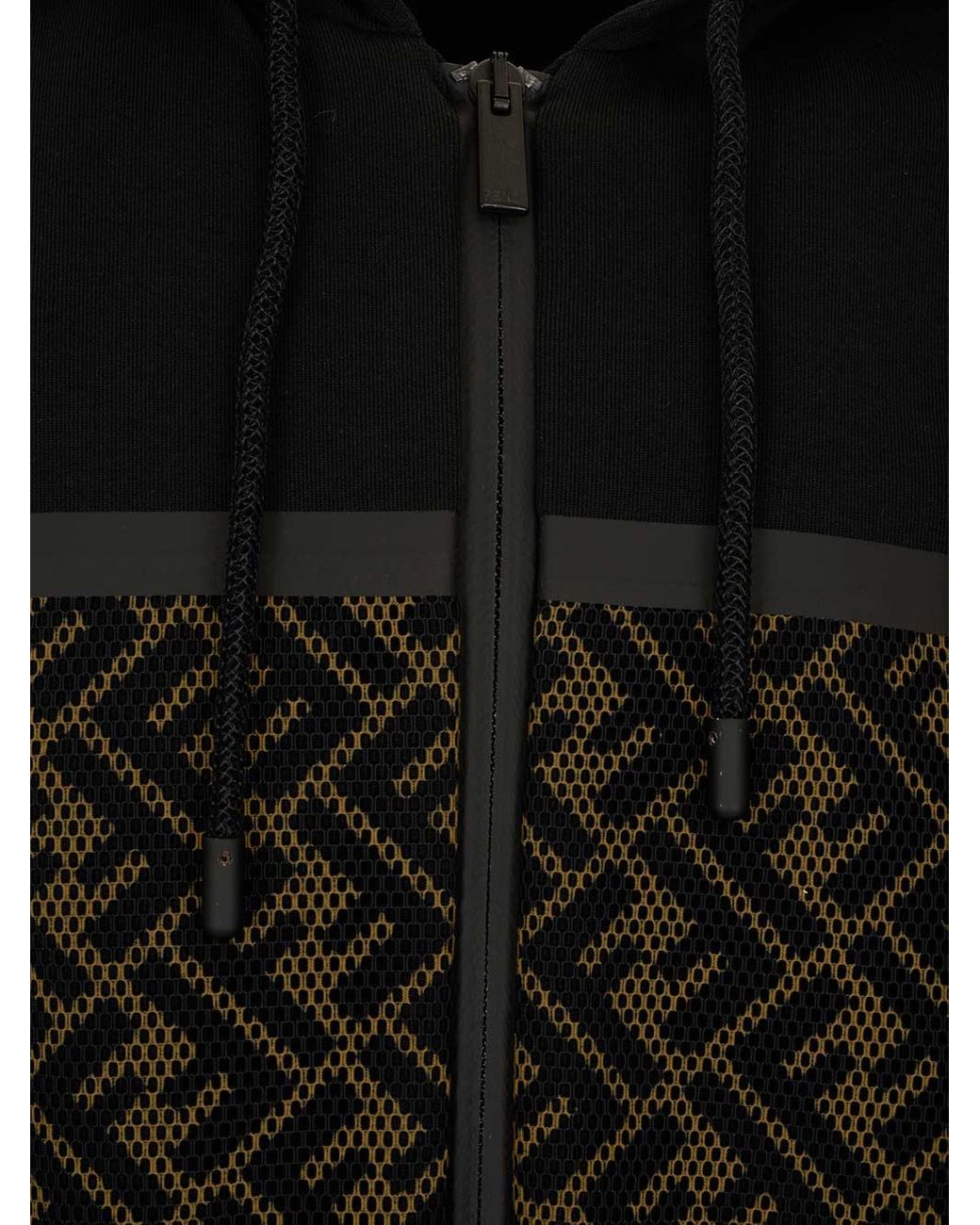 Fendi Velvet Ff Zipped Hooded Jacket In Black