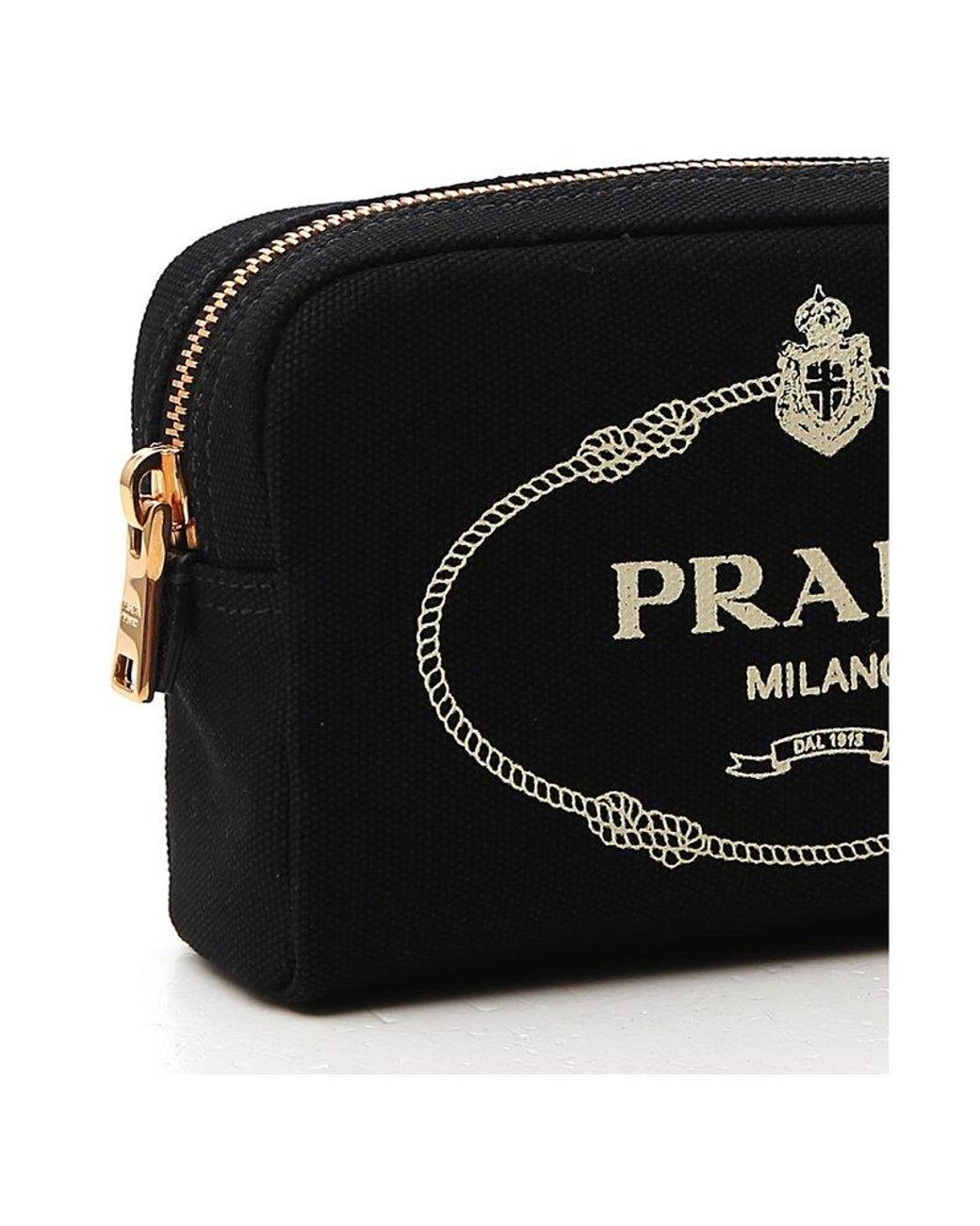 Prada Logo Printed Cosmetic Pouch in Black | Lyst