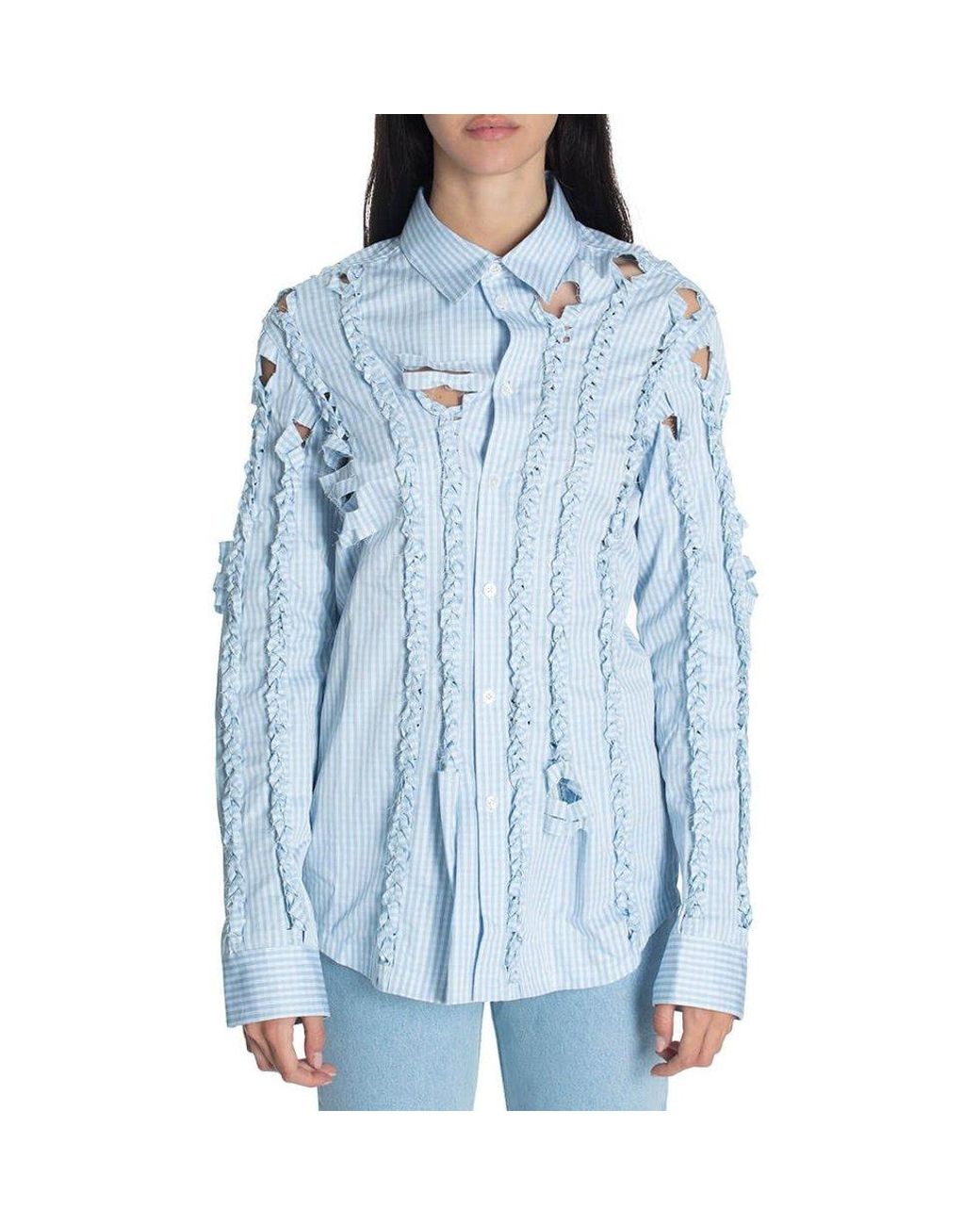 Martine Rose Knotted Detailed Poplin Shirt in Blue | Lyst
